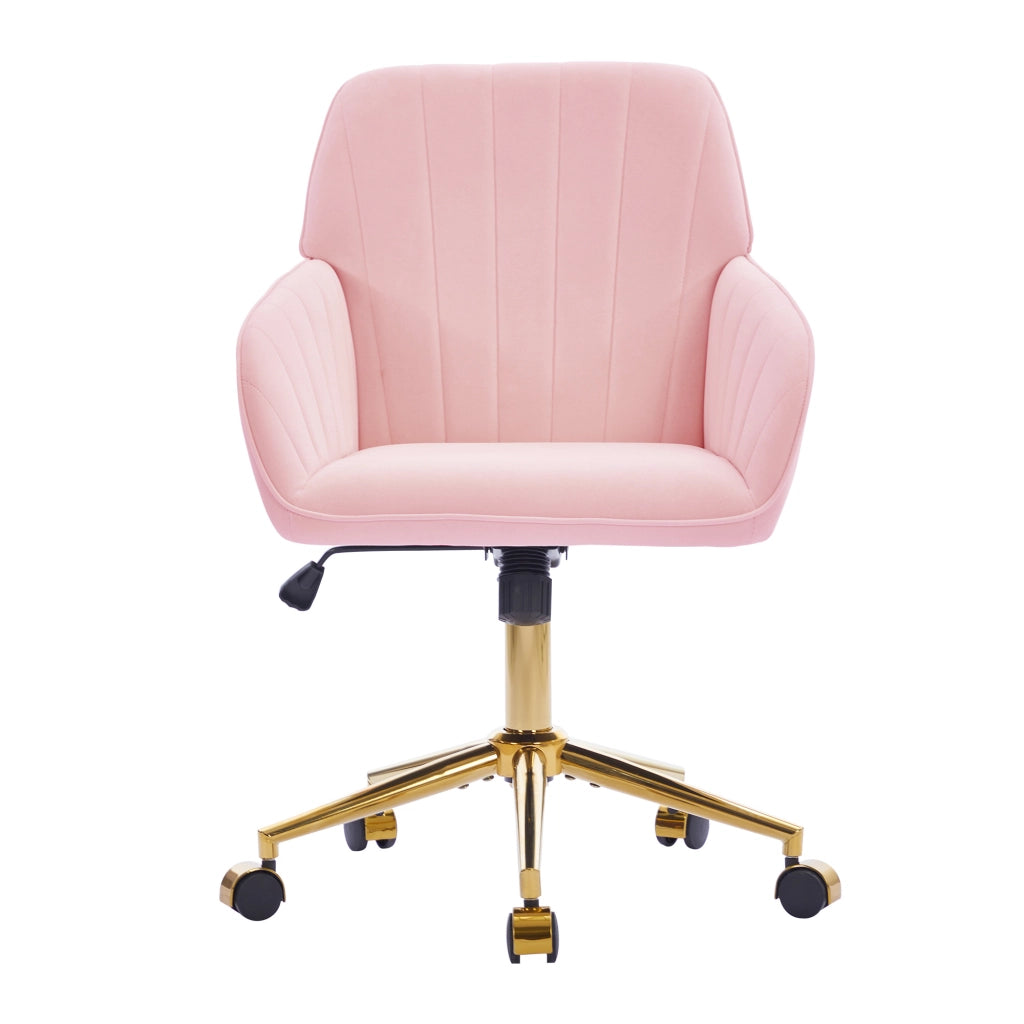Sedia girevole ergonomica regolabile in altezza, velluto rosa, con schienale e ruote