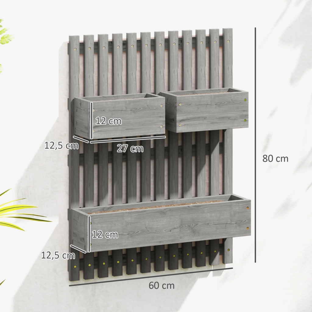 Fioriera da parete con 3 vasi in legno massello amovibili ¨C zephmum ¨C grigio 60x16x80 cm