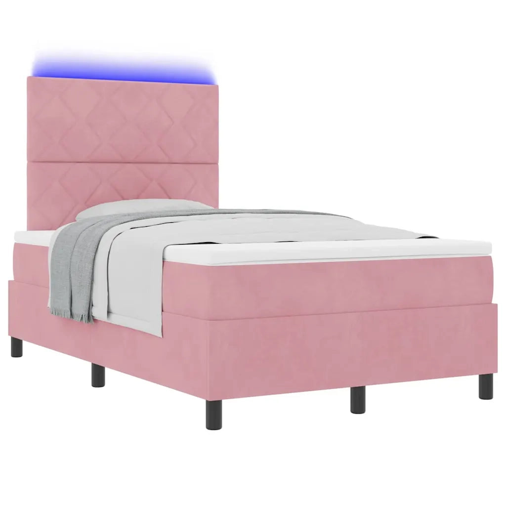 Letto a Sorgente LED con materasso Rosa 120 x 200 cm Tessuto