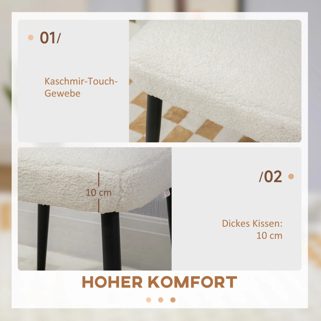 Pouf quadrato in tessuto effetto cashmere con gambe in acciaio crema 42x42x47 cm