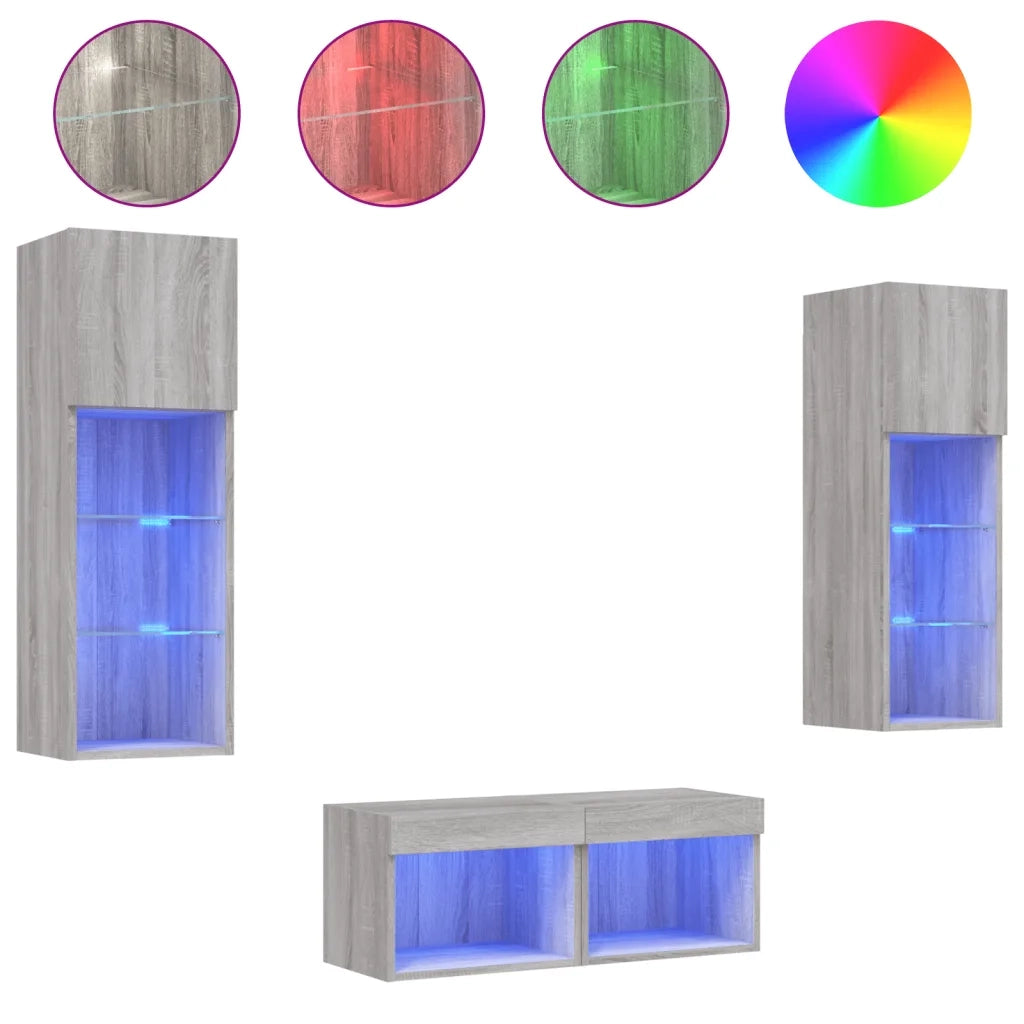 Mobili TV a Muro 4 pz-Credenza per TV con Luci LED Grigio Sonoma 529161