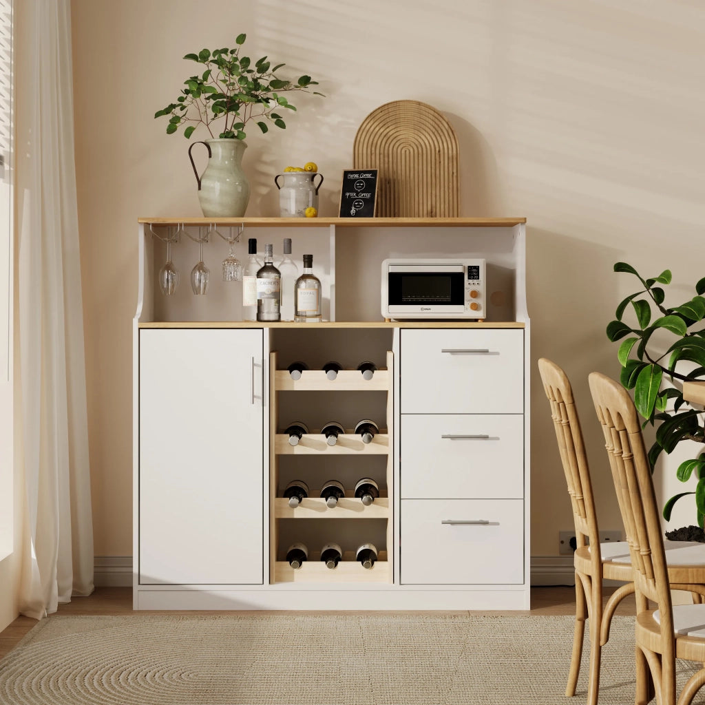 Sideboard Bar con LED, prese, portabicchieri e cantinetta, ampio spazio di archiviazione, ideale per ristorante e cucina