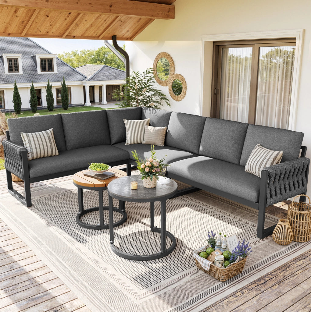 Set giardino modulare grigio 110 x 66 x 86 cm, 5-6 posti, cuscini sfoderabili