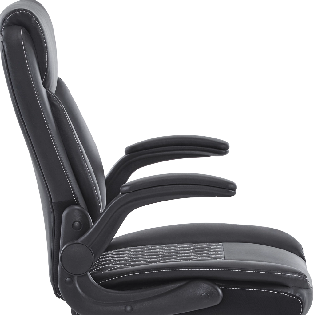 Sedia da ufficio ergonomica in similpelle nera con supporto lombare e braccioli ribaltabili