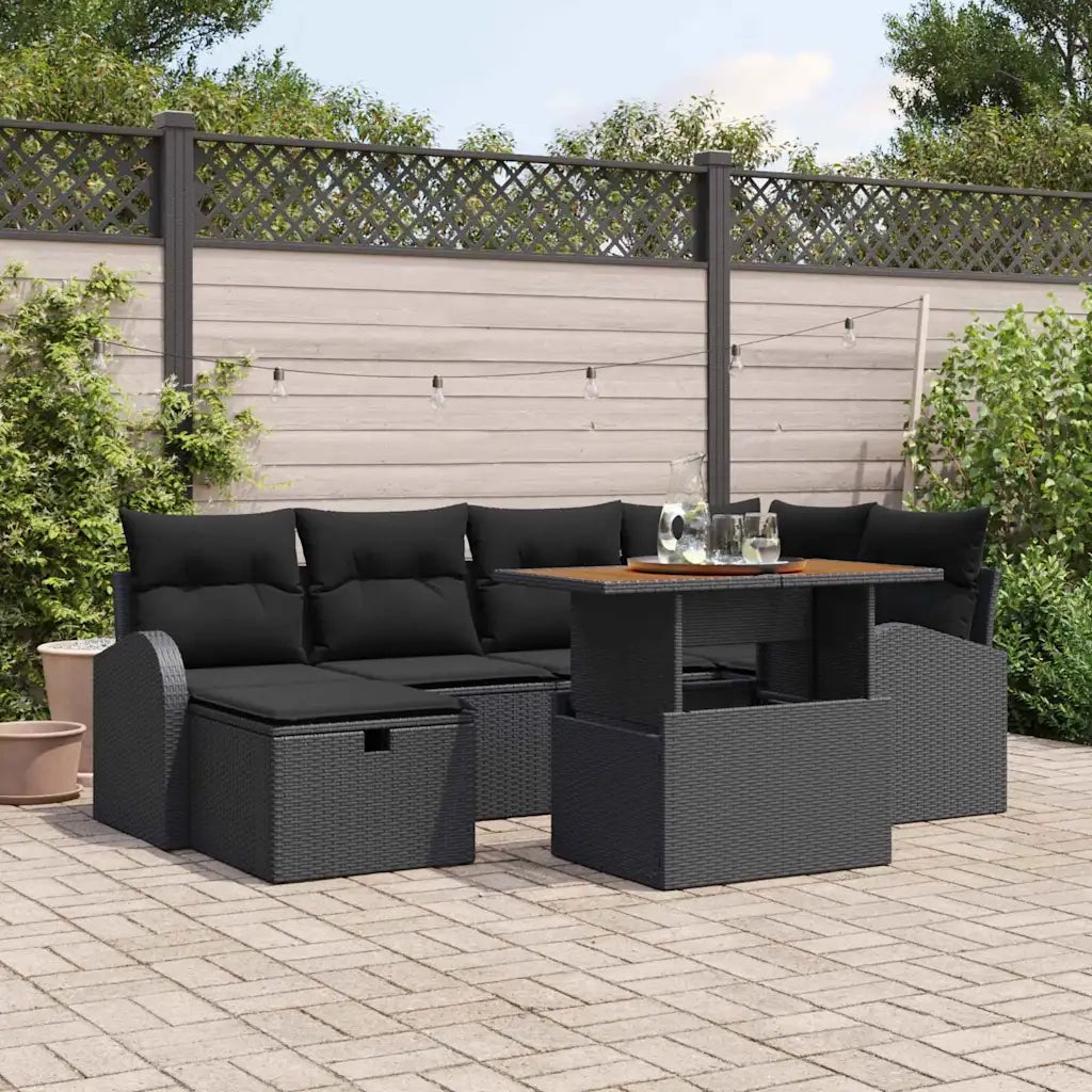 Set Divano da Giardino 7 pcs Nero polyrattan