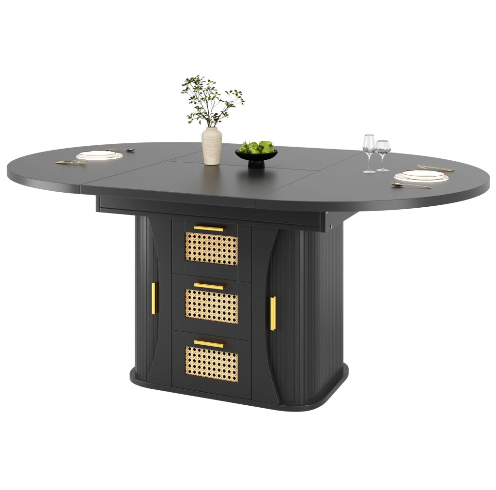 Tavolo da pranzo estensibile 118-158 cm con cassetti, nero