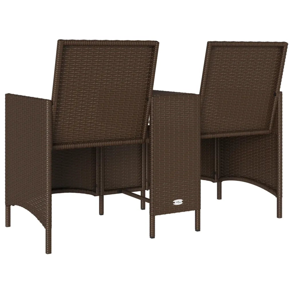 Divano a 2 Posti con Tavolo e Cuscini-Sofa 2 Posti Marrone in Polyrattan