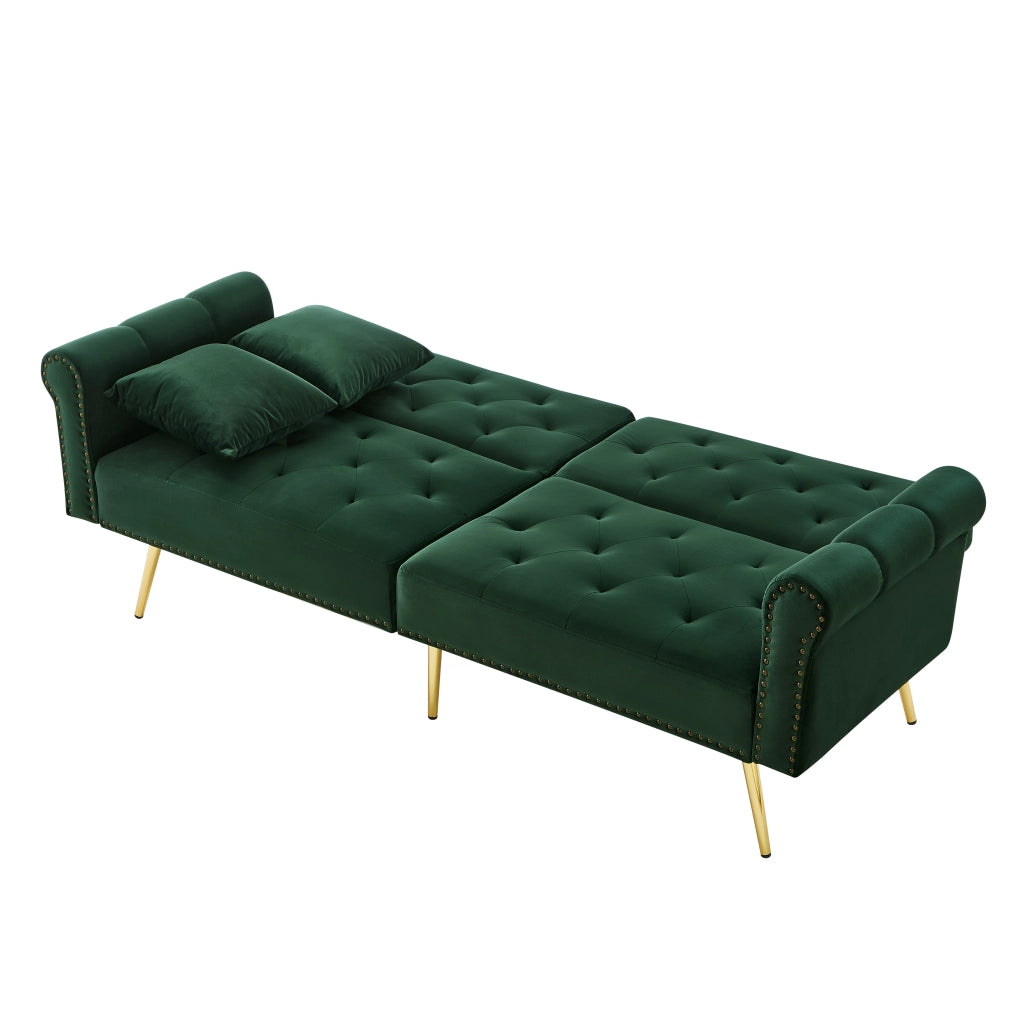 Divano letto 2 posti 173 x 75 x 70 cm con schienali regolabili; velluto; verde antico
