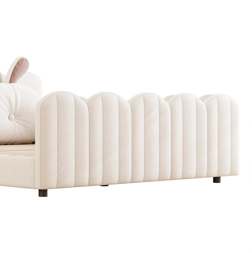 Letto a piattaforma imbottito 140x200 cm con cuscino a coniglio; beige