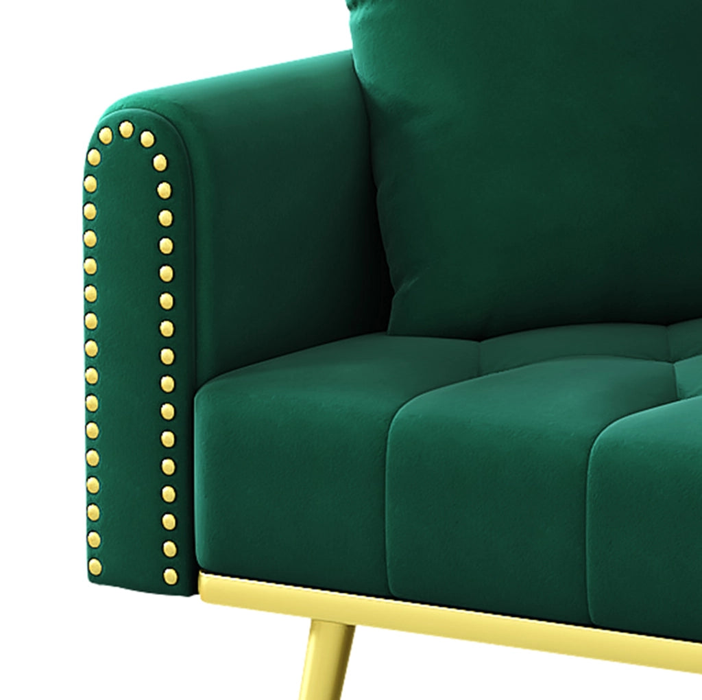 Divano letto 175x80x73,5 cm verde, schienale a 3 posizioni e portabicchieri, velluto