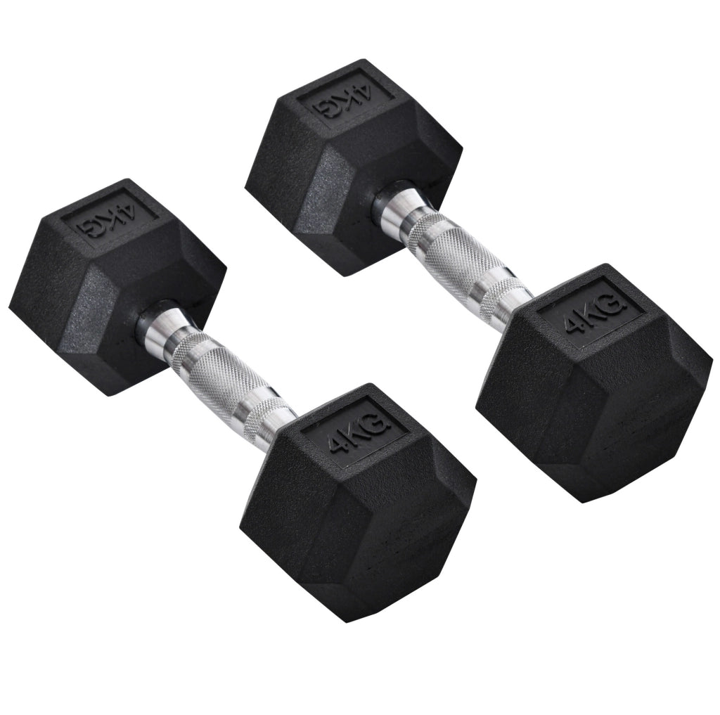 Set di manubri esagonali 2x4 kg in ghisa con impugnatura zigrinata, colore nero