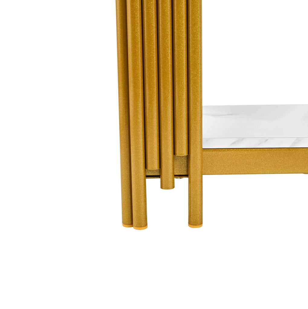 Tavolino con 2 ripiani in MDF effetto marmo e metallo; bianco e oro