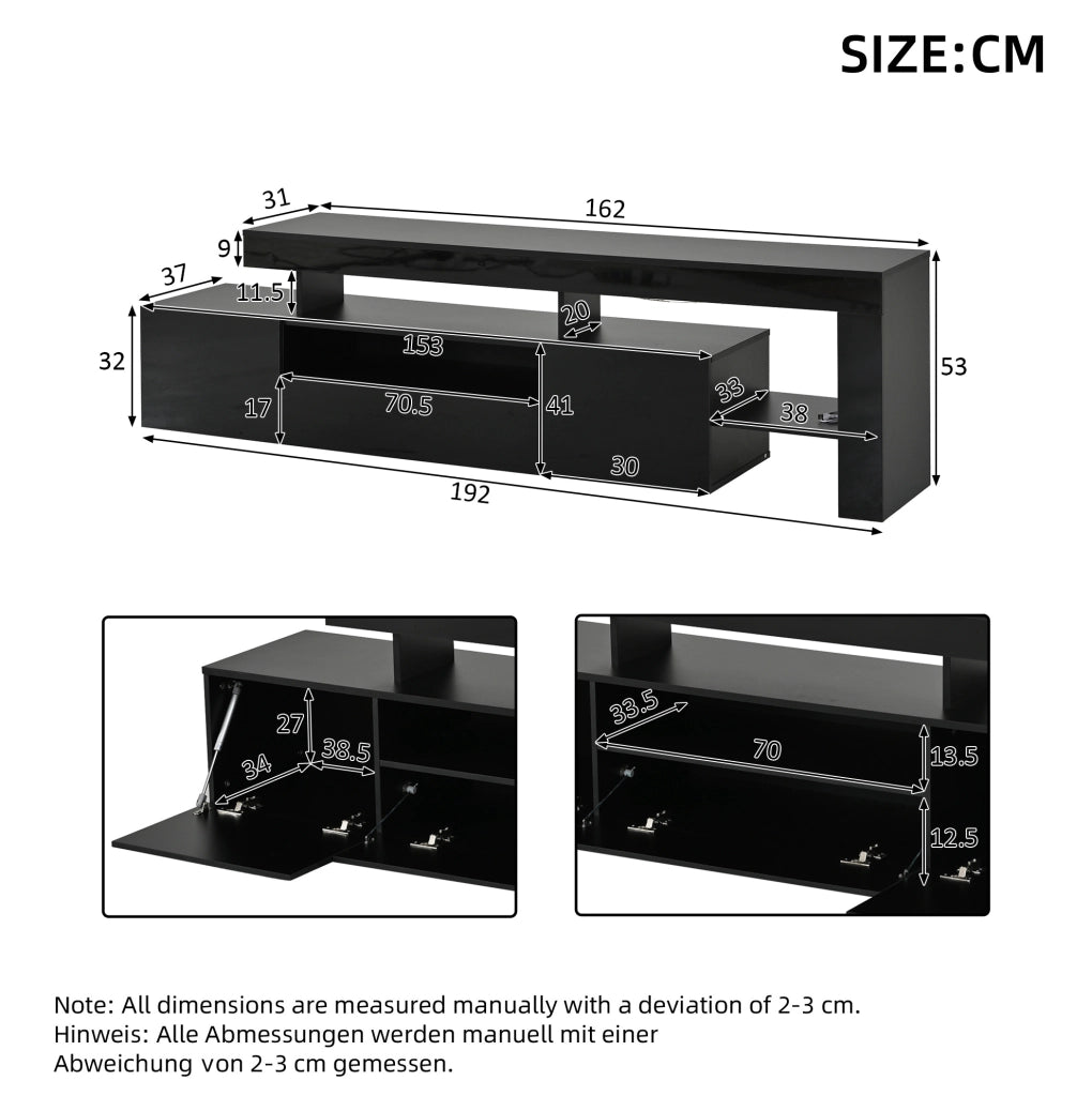 Mobile TV LED 192 x 37 x 53 cm nero lucido per TV fino a 85 pollici