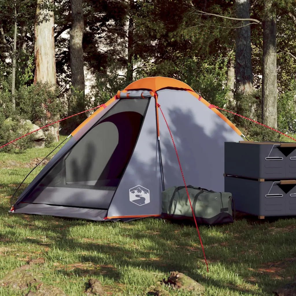 Tenda da Campeggio a Cupola 2 Persone-Tenda per Escursionismo Grigio e Arancione 938690