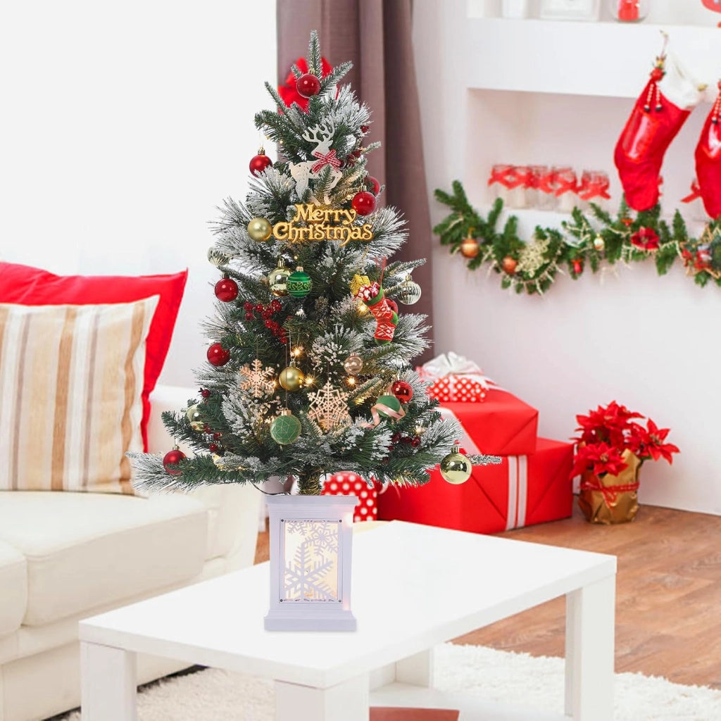 Albero di Natale da Interno 90cm con 78 LED Luce Calda 8 Modi e Base Fiocco Luminoso