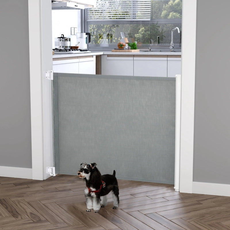 Cancelletto avvolgibile per scale in acciaio e plastica grigio con riavvolgimento automatico 5.5–115 × 5.5 × 82.5 cm
