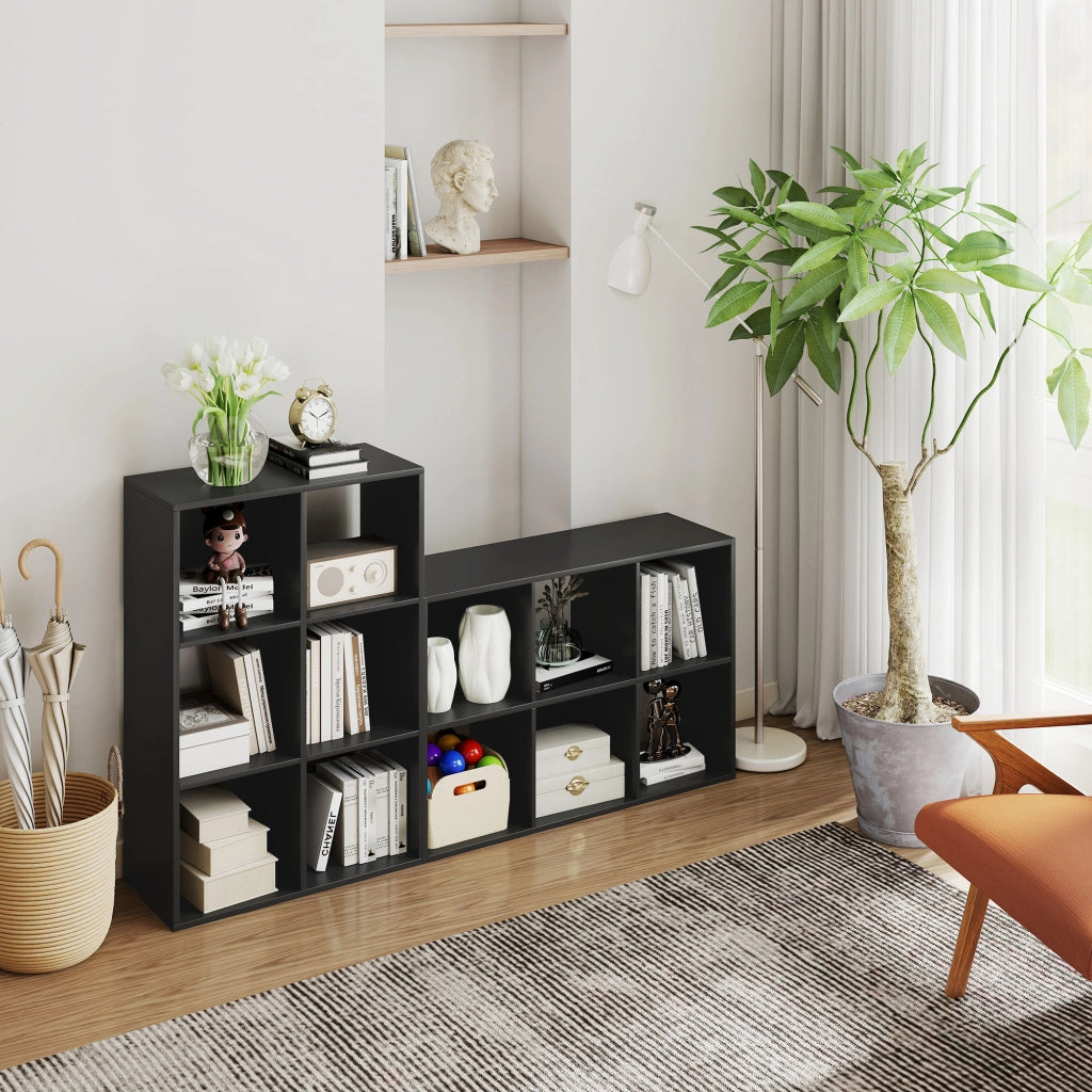 Libreria Cubi Scaffale 6 Ripiani ¨C Minimal ¨C Legno Nero 61.5x29.5x91.5 cm