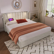 Letto contenitore beige 160x200 con testiera e luce da lettura