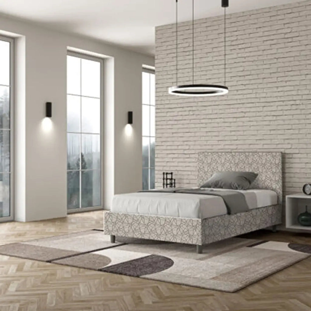 Letto una piazza e mezza con rete imbottito 120x200 tessuto Era 2 grigio Adele