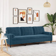 Divano a 3 Posti con Cuscini Blu 210 cm in Velluto