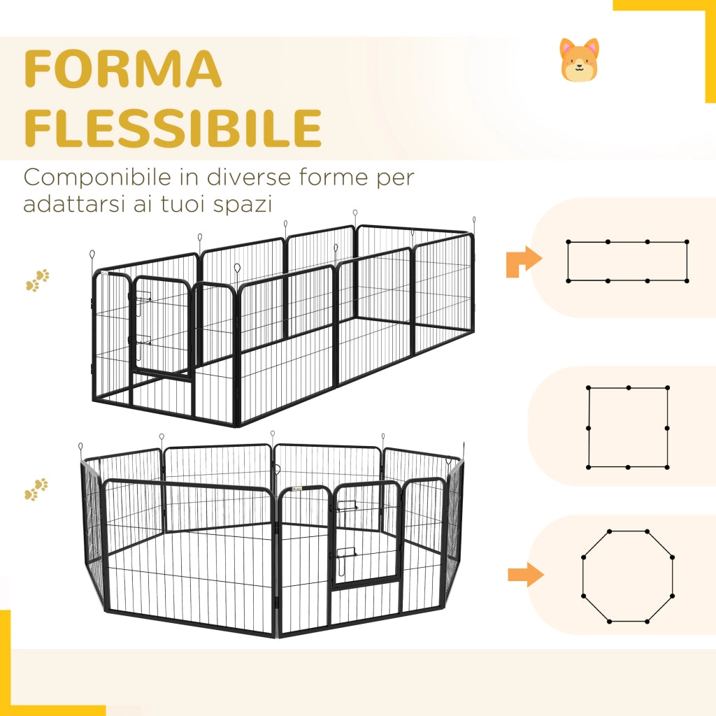 Recinto per Cani 8 Pezzi Modulabile Interno Esterno ¨C zephmum ¨C Acciaio Nero 80x60 cm