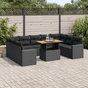 Set Divani da Giardino 10pz con Cuscini in Polyrattan Nero 3327079