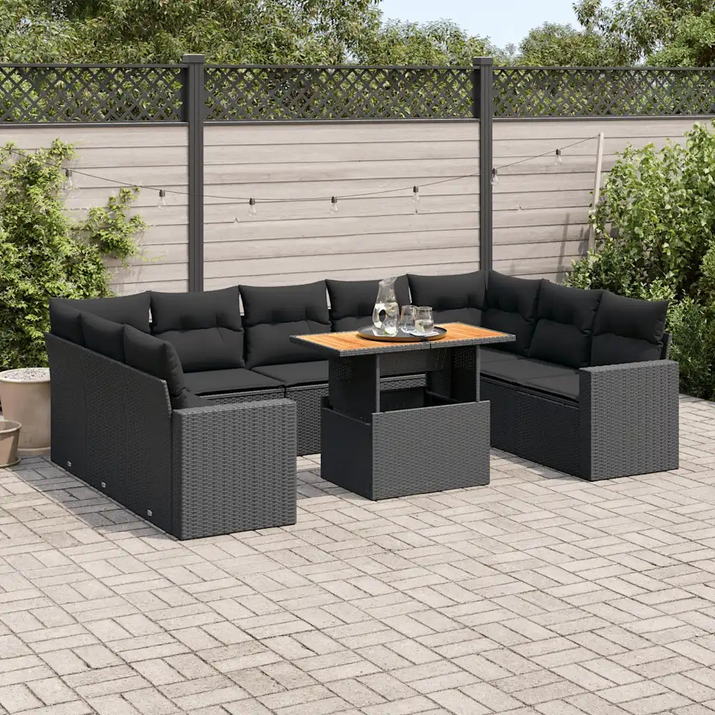 Set Divani da Giardino 10pz con Cuscini in Polyrattan Nero 3327079
