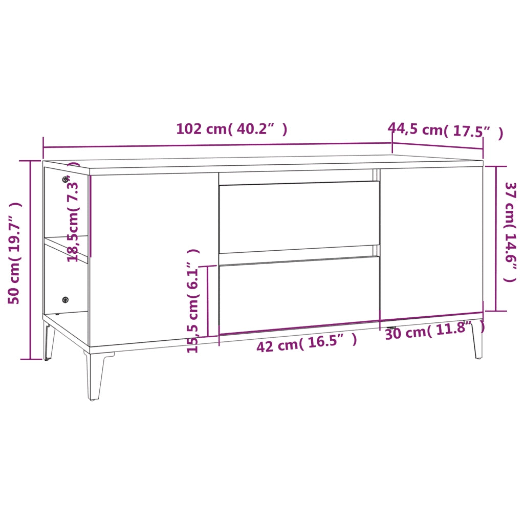 Mobile Porta TV Rovere Fumo 102x44,5x50 cm in Legno Multistrato 819609