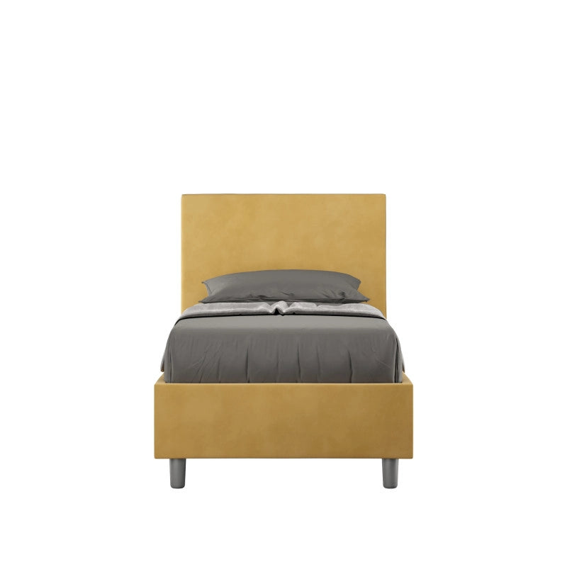 Letto imbottito Singolo 90x200 cm Adele - Con rete,Microfibra,Ocra