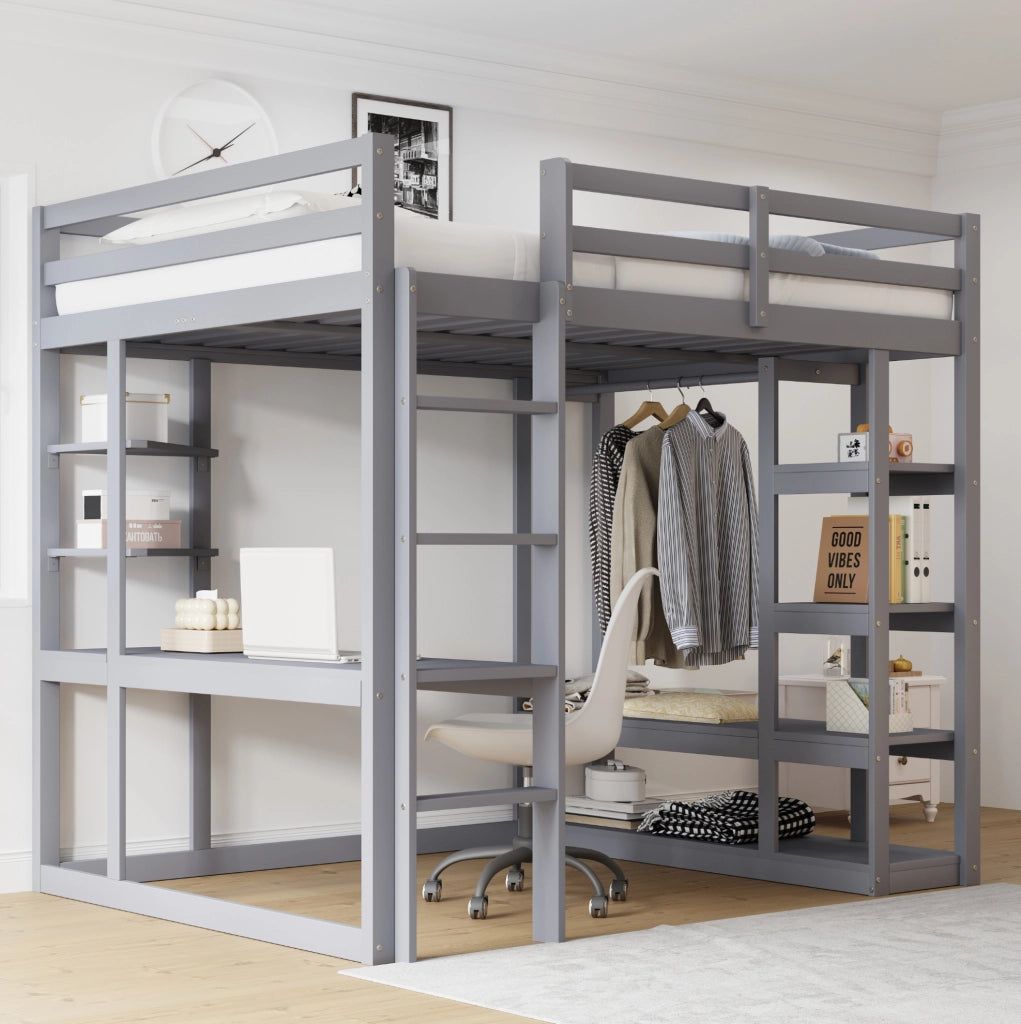 Letto a soppalco multifunzione con scrivania e spazio contenitivo
