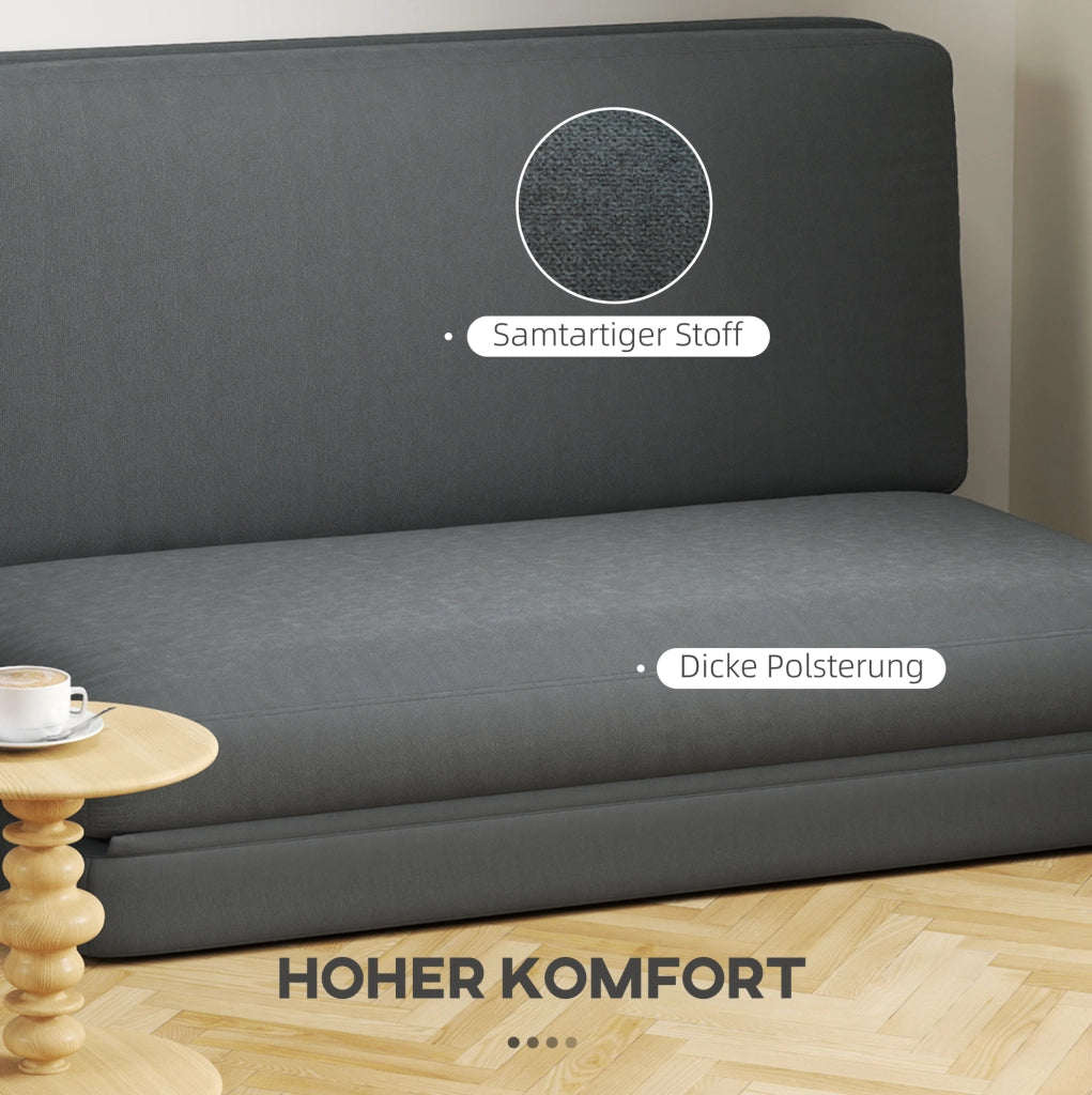 Divano a terra 3-in-1 pieghevole in tessuto effetto velluto grigio scuro, letto imbottito fino a 240 kg per soggiorno e camera