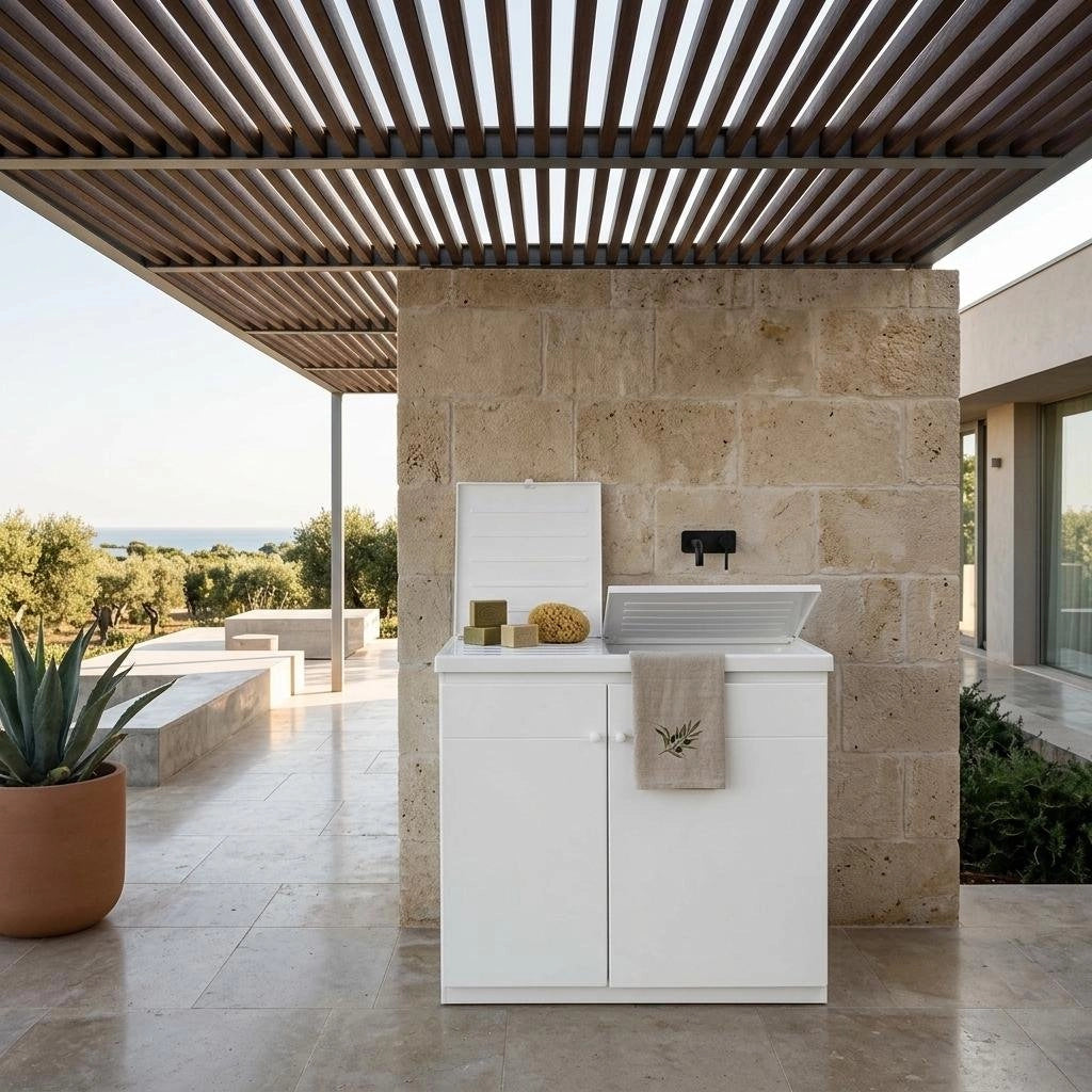 Lavatoio 45x50 con mobile ad 1 anta in ABS con tavola in propilene - Bianco