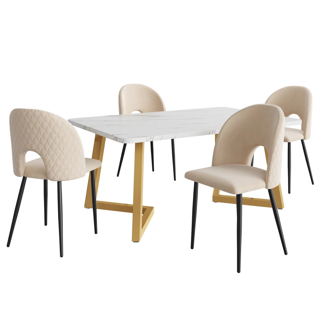 Set tavolo da pranzo 117x68 cm in MDF e velluto beige con 4 sedie