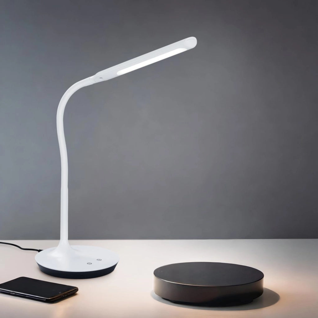Lampada da tavolo LED, plastica, bianco opaco, 16,4x41x40 cm, Polo