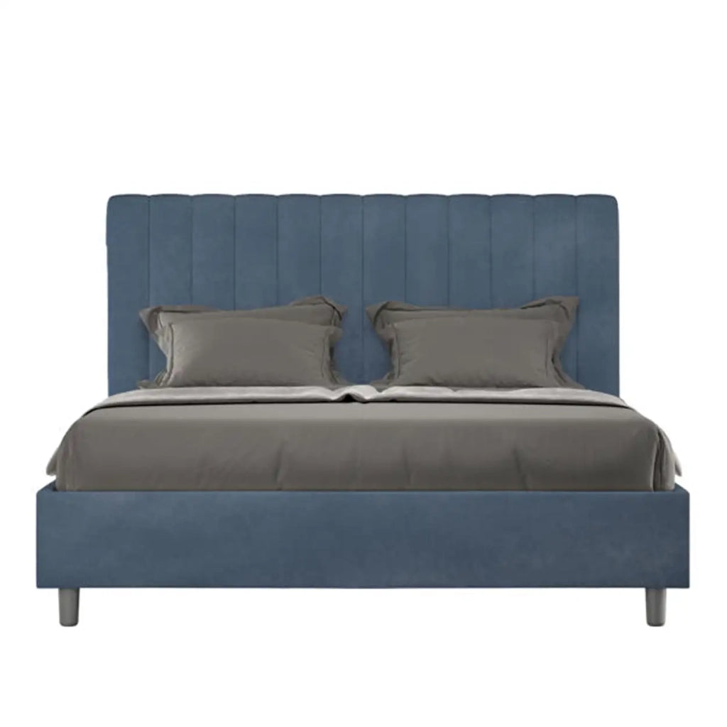 Letto matrimoniale francese contenitore imbottito 140x200 microfibra blu Agueda