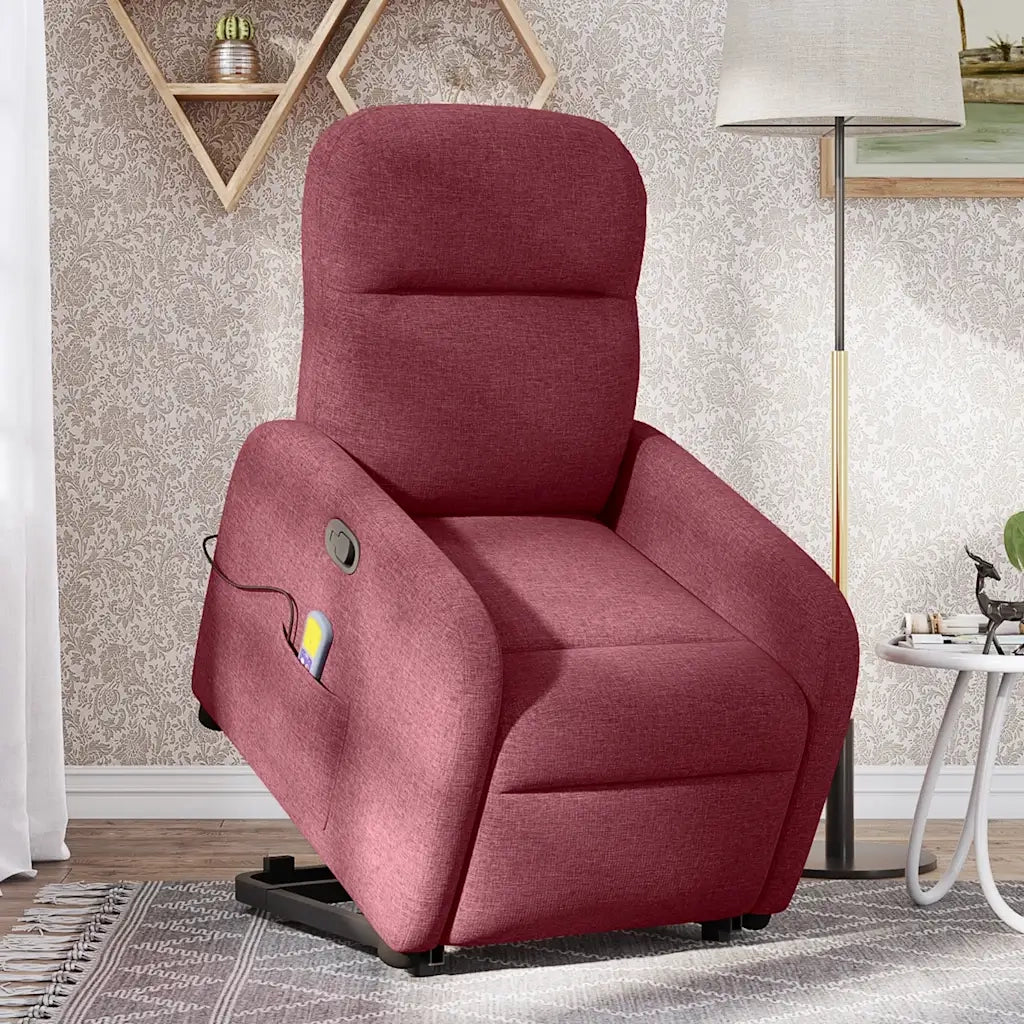 Poltrona Alzapersona Massaggio Reclinabile Rosso Vino Tessuto 3302985