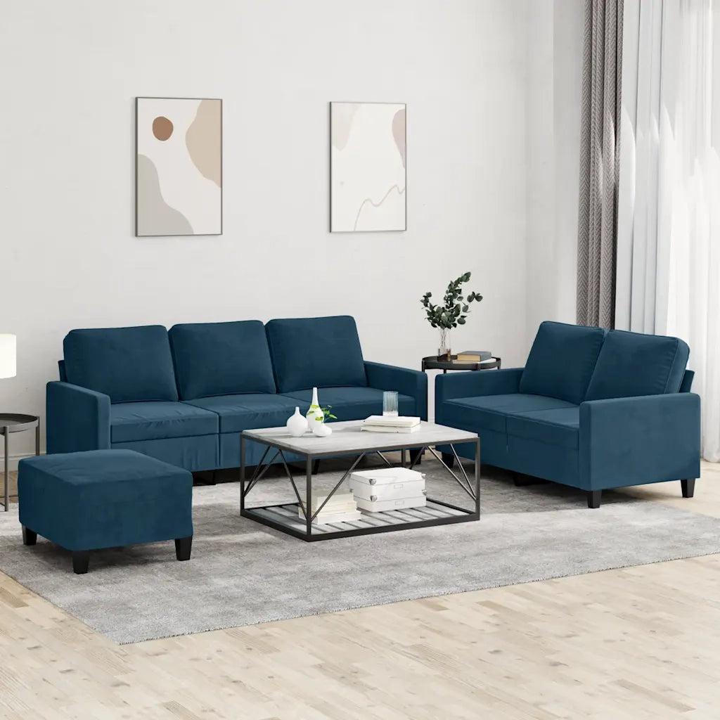 Set di Divani 3 pz con Cuscini Blu in Velluto 3201535