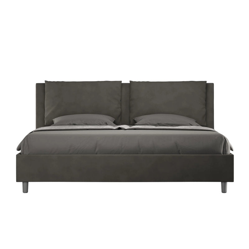 Letto imbottito Matrimoniale 180x210 cm Antea - Con rete,Microfibra,Grigio