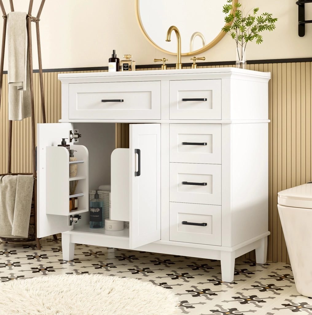 Mobile bagno bianco laccato 90x46x87 cm con lavabo in ceramica integrato e doppia anta