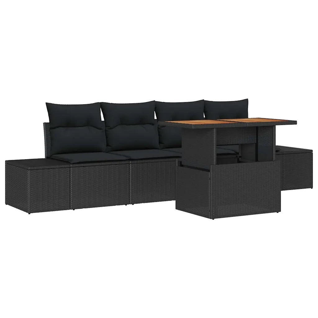 Set Divano da Giardino con archiviazione 5 pcs Nero Poly Rattan