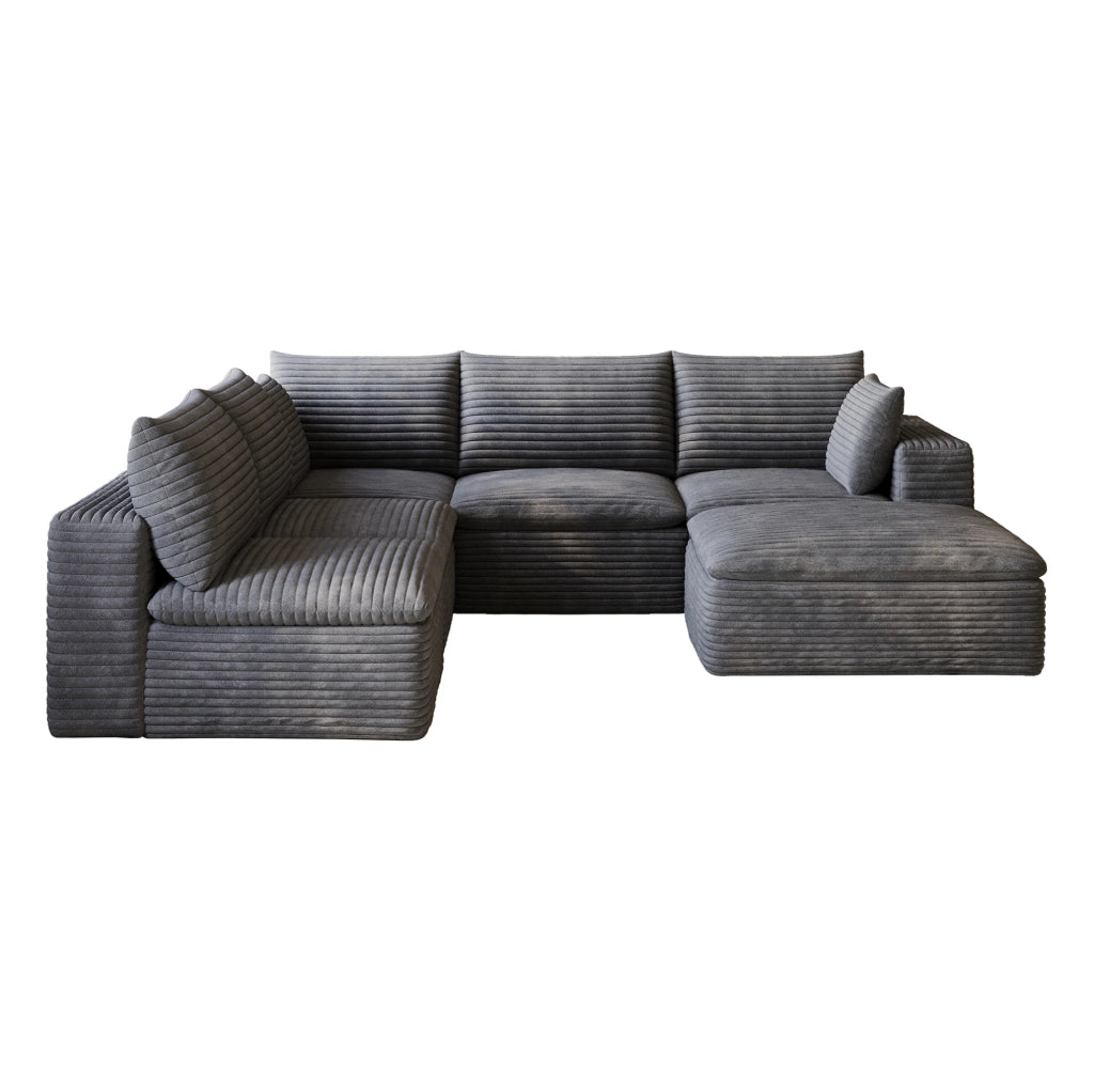 Divano modulare in tessuto di velluto a coste grigio scuro 260x250 cm con imbottitura rimovibile e design a doppio strato
