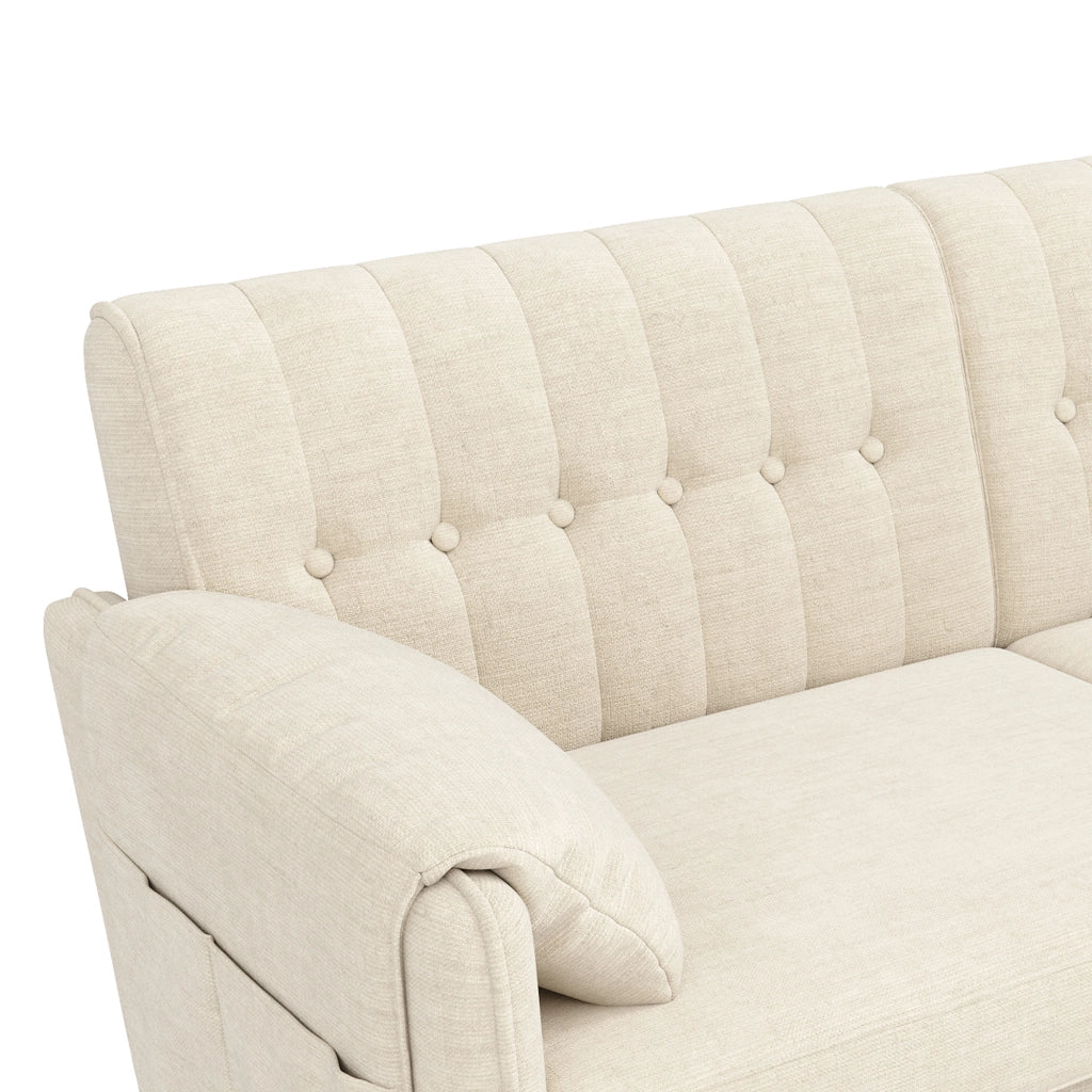 Divano 2 posti 161,5x79x83,5 cm in ciniglia beige con tasche laterali