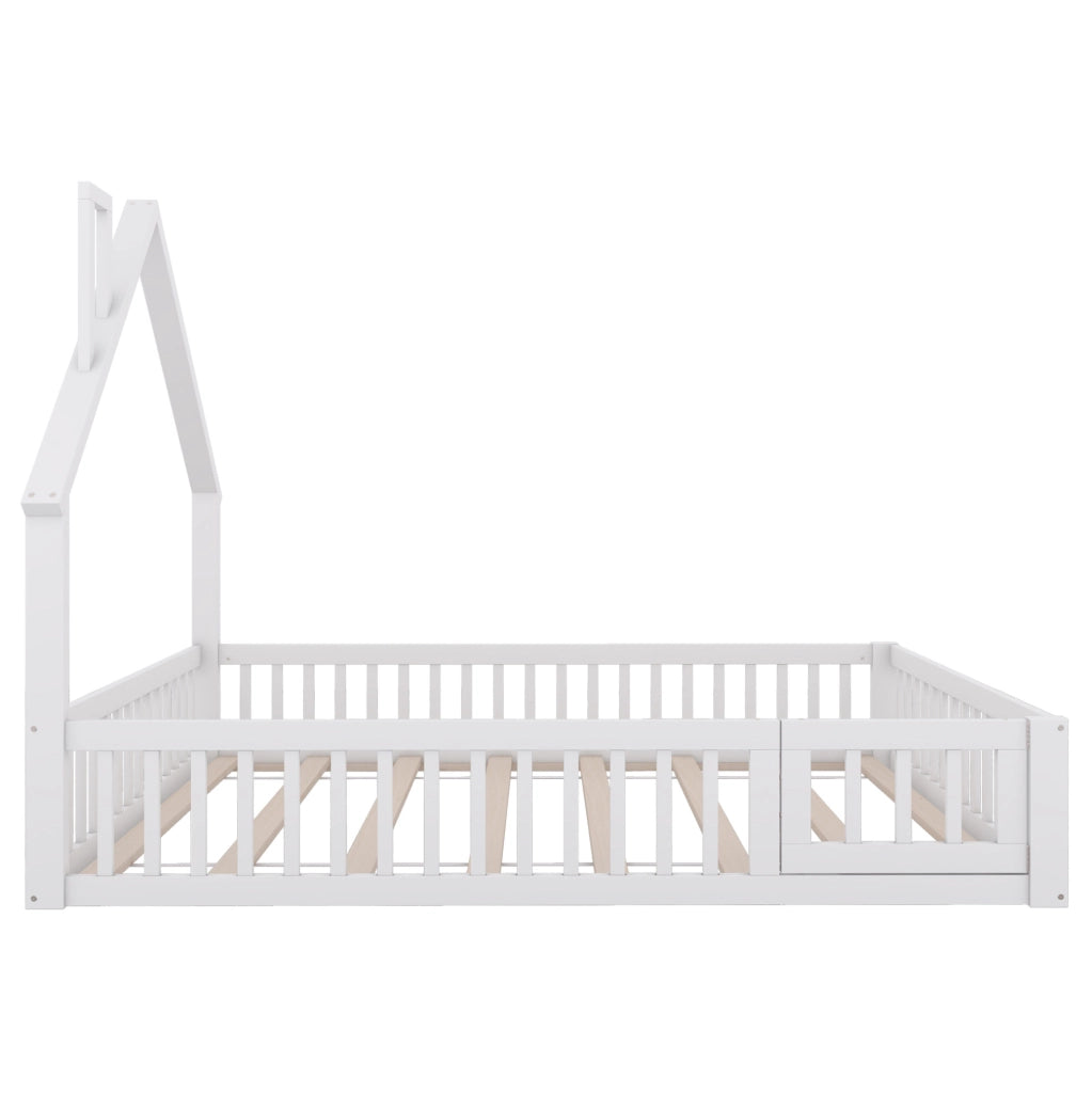 Letto per bambini 140x200 cm con design a camino, sponde di sicurezza e rete a doghe