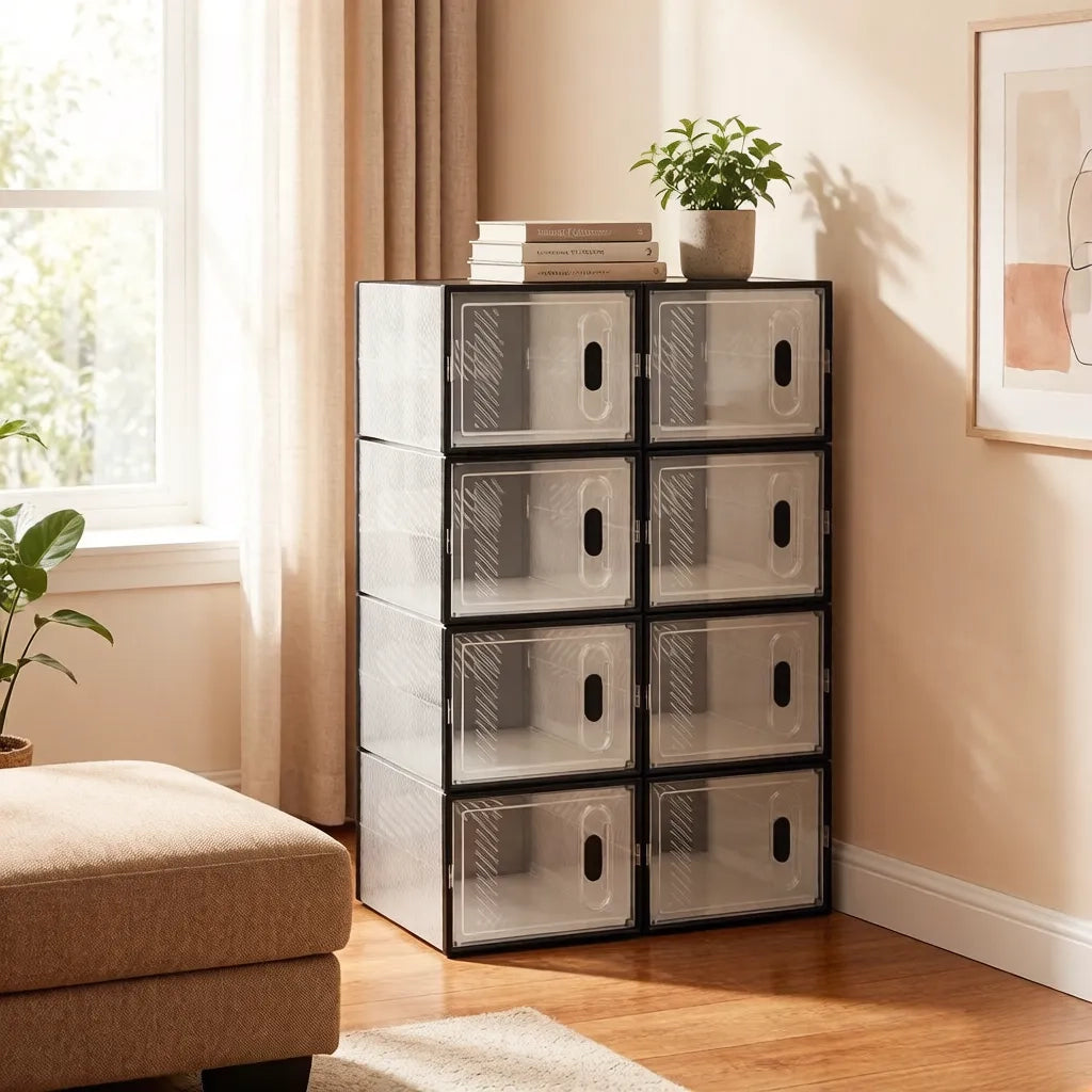 Set 8 Scatole Impilabili Modulari per Scarpe, Libri, Giocattoli e Armadio