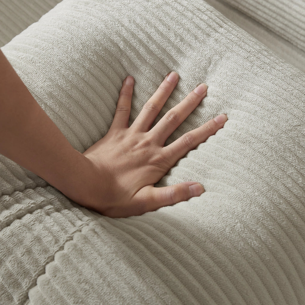 Divano letto modulare trasformabile con funzione letto singolo e struttura stabile, in velluto beige