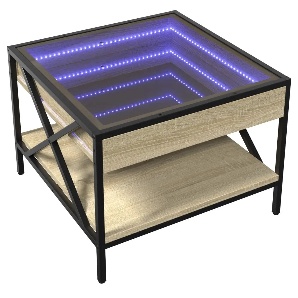 Tavolino da Salotto con LED Infinity-Tavolino da soggiorno Rovere Sonoma 50x50x38 cm