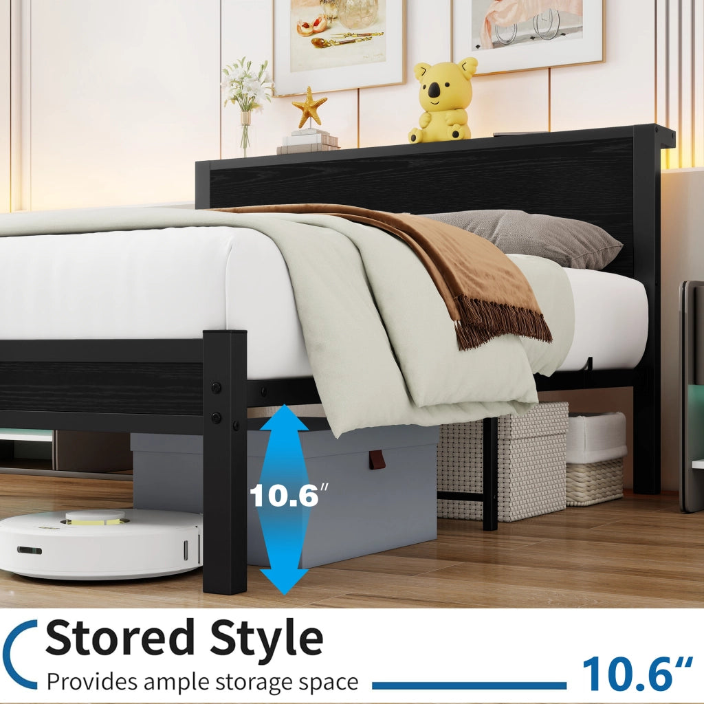 letto singolo mdf metallo nero 140 x 200 cm