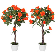 Pianta Finta di Rosa da 21 Fiori con Vaso Riempito in Cemento e Muschio, ?18x90 cm, Arancione