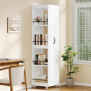 Libreria stretta 40x30x160;5 cm in MDF bianco con ruote e barre di protezione