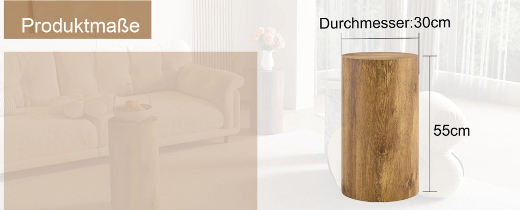 Tavolino rotondo in MDF effetto legno, diametro 30 cm, altezza 55 cm, design moderno minimalista